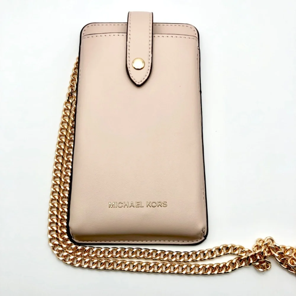 Michael Kors Blush Crossbody Phone Case Gold Chain Dust Bag New